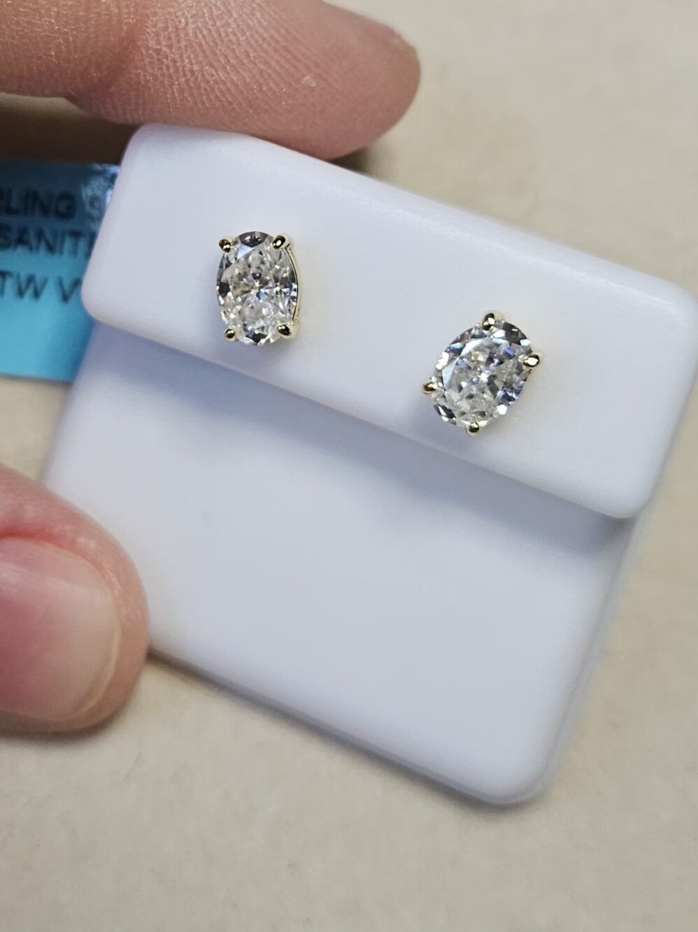 Classic 14K Yellow Gold Over Sterling Silver Moissanite Oval Stud Earrings - Picture 2 of 6